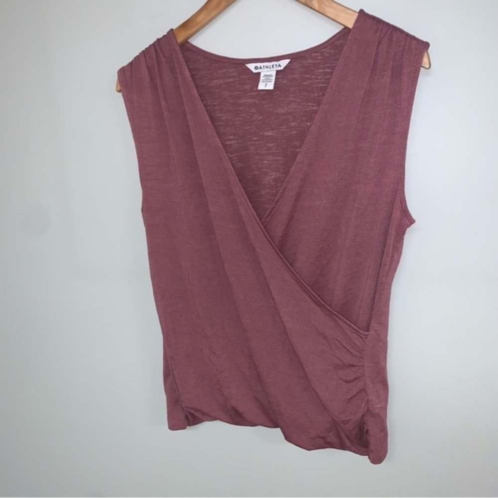 Athleta Breezy‎ Wrap Tank Top Women’s Size Small Pink Tawny Rose Ruching V-Neck - Picture 4 of 9